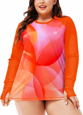 Deerose Womens Plus Size Rash Guard Long Sleeve Swim Shirts with Thumb Hole