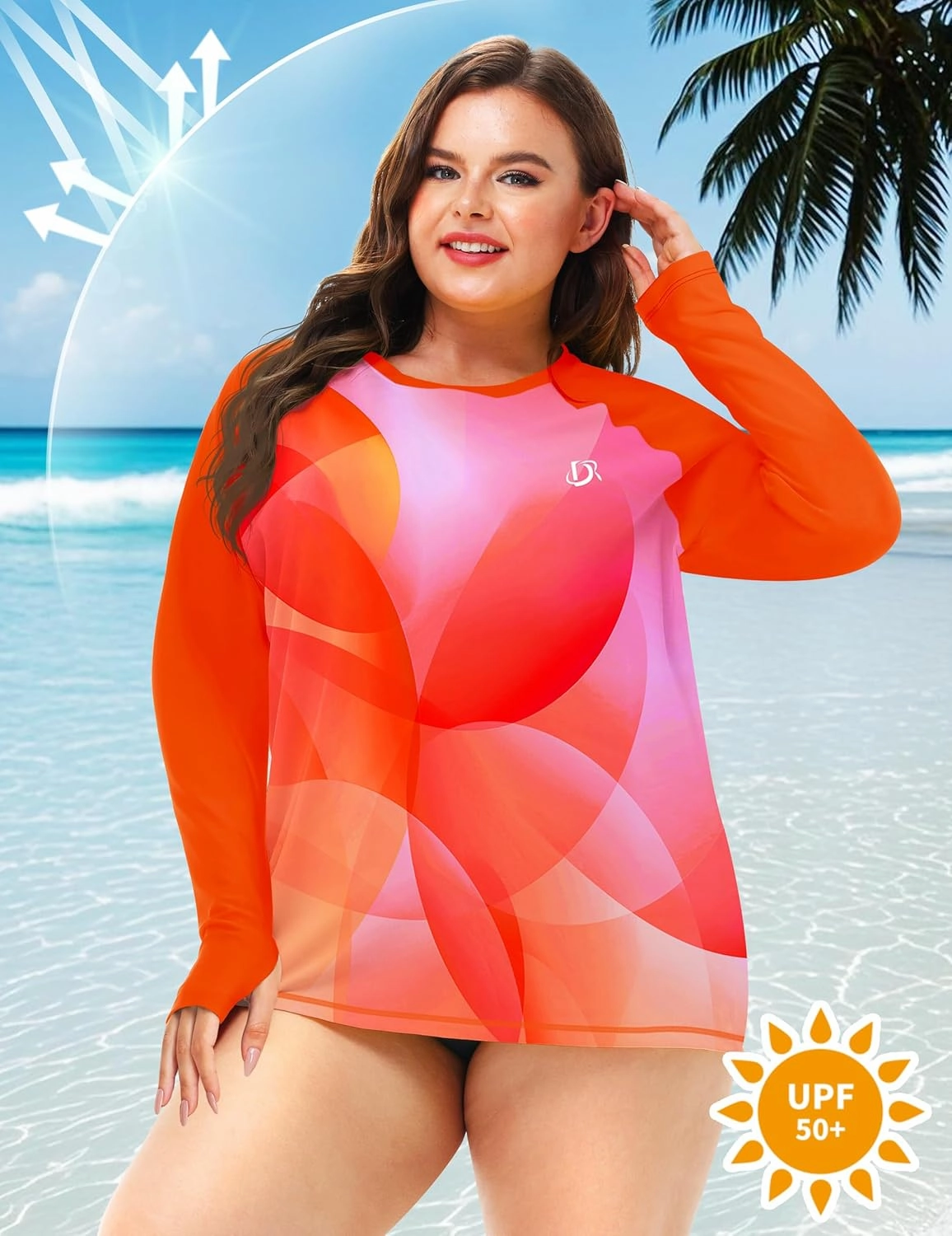 Deerose Womens Plus Size Rash Guard Long Sleeve Swim Shirts with Thumb Hole