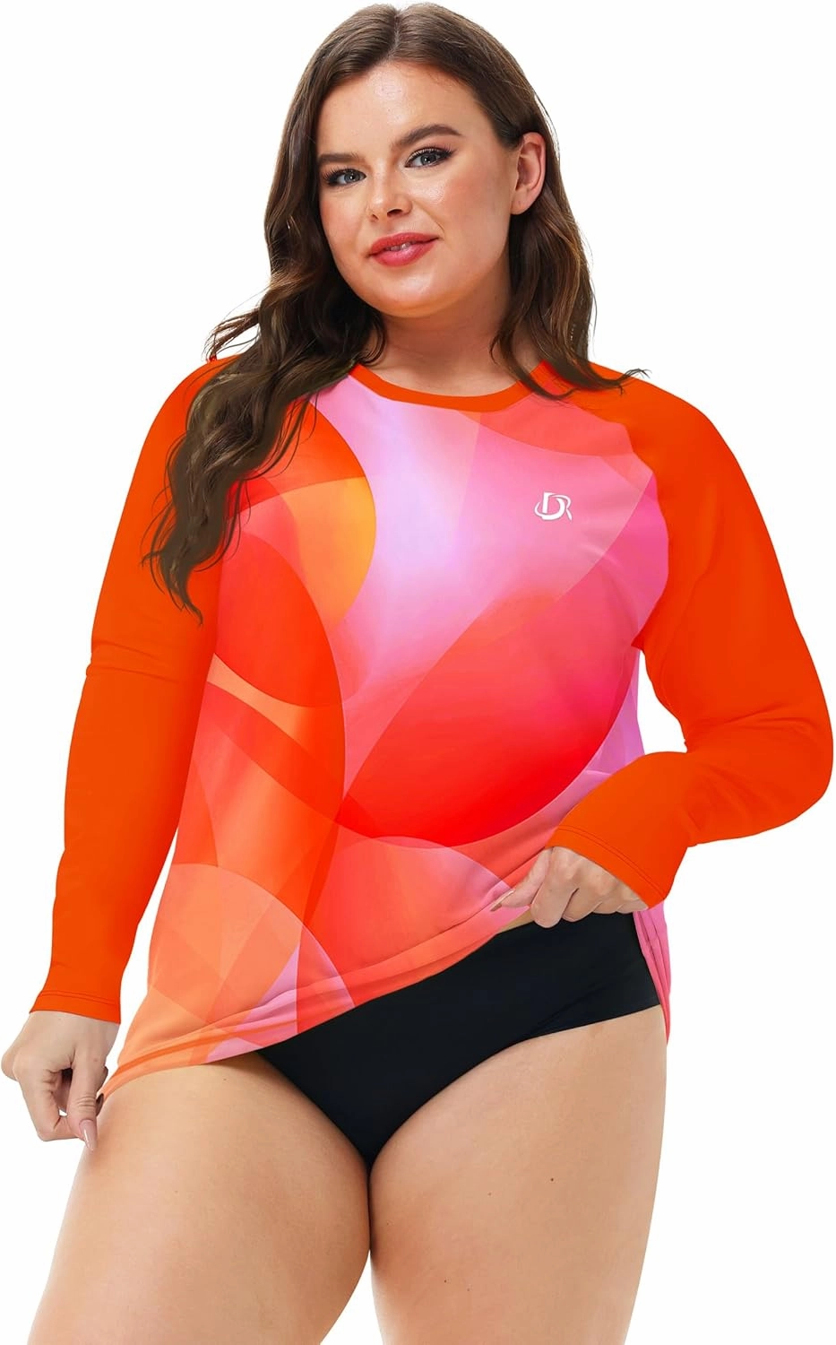 Deerose Womens Plus Size Rash Guard Long Sleeve Swim Shirts with Thumb Hole