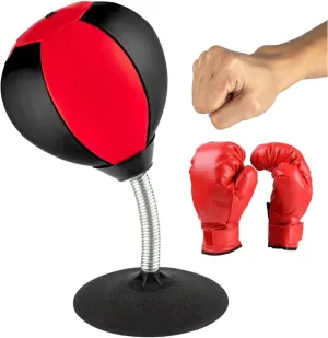 Desktop Punching Stress Bag with Boxing Gloves - Buster with Suction Cup for Office Table and Counters,Heavy Duty Stress Relief Ball,Desk Boxing Punch Ball,Funny Gifts for Office Coworkers and Kids