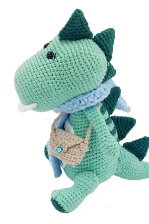 Dinosaur crochet Plush Toy, 8 inches, Handmade Figure with Bag and Scarf