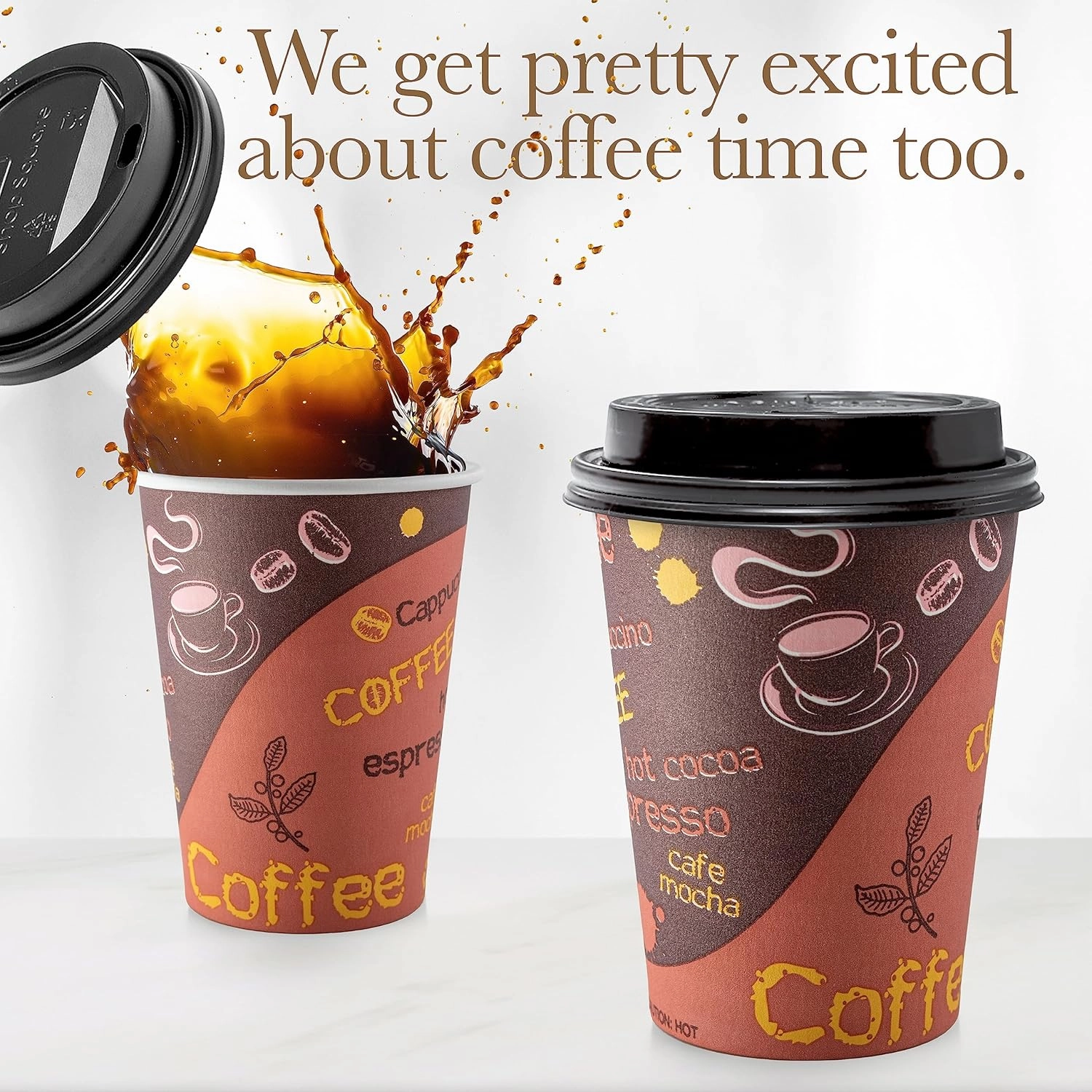 Disposable Coffee Cups with Lids 12 oz (100 Pack) - To Go Paper Coffee Cups for Hot & Cold Beverages, Tea, Hot Chocolate, Water, Juice, Eco Friendly