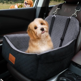 Dog Car Seat for Small Dogs,2 Adjustable Safety Puppies Leashes,Memory Foam with Soft Fabric Pets Travel Car Bed with Non-Slip Bottom,Easily Installed in Front and Back Seats,Removable and Washable.