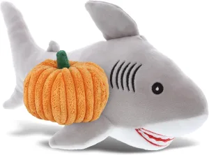 DolliBu Baby Soft Grey Shark Stuffed Animal with Pumpkin Decor and Name Personalization - Pumpkin Plush Animal for Fall, Halloween and Thanksgiving for Baby, Kids, Adults - 12 Inch
