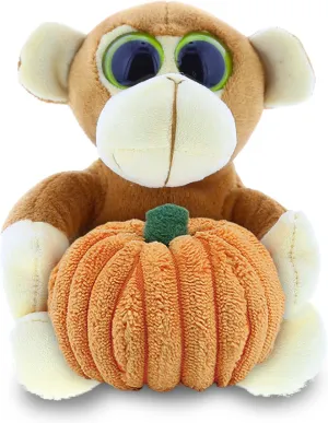 DolliBu Big Eye Monkey Stuffed Animal with Pumpkin Plush Decor - Monkey Pumpkin Plush Animal for Fall, Halloween and Thanksgiving, Pumpkin Plush Toy for Baby, Kids, Adults - 6 Inches