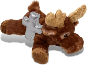DolliBu Brown Lying Moose Stuffed Animal with Silver Cross Plush – Religious Baptism Gifts for Boys and Girls, Dedication Christening Gifts Plush Prayer Toy Healing Stuffed Animal – 9 Inches