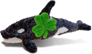DolliBu Killer Whale Stuffed Animal with Green Plush Shamrock - Cute Green Shamrock Plush St Patricks Day Stuffed Animal Whale, Good Luck St Patricks Day Toys for Kids, Baby - 18 Inches