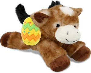 DolliBu Lying Brown Donkey with Yellow Easter Egg Plush and Name Personalization - Cute Stuffed Animals for Easter Basket, Easter Egg Stuffed Animal Spring Toys for Girls, Boy, Baby - 9 Inches