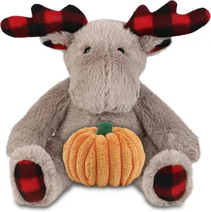 DolliBu Plaid Beige Moose Stuffed Animal with Pumpkin Decor and Name Personalization - Pumpkin Plush Animal for Fall, Halloween and Thanksgiving, Pumpkin Toy for Kids, Adults - 10 Inches