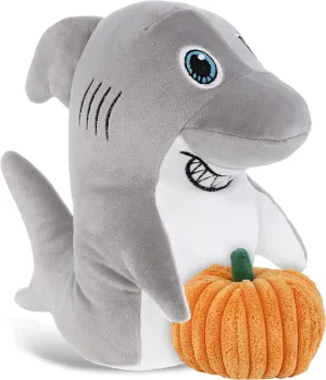 DolliBu Snug-Mooshies Standing Shark Stuffed Animal with Pumpkin and Name Personalization - Pumpkin Plush Animal for Fall, Halloween and Thanksgiving, Pumpkin Toy for Baby, Kids, Adults - 11 Inches