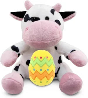 DolliBu Super Soft Cow with Yellow Easter Egg Plush and Name Personalization - Cute Stuffed Animals for Easter Basket, Easter Egg Stuffed Animal Spring Toys for Girls, Boy, Baby – 6 Inches
