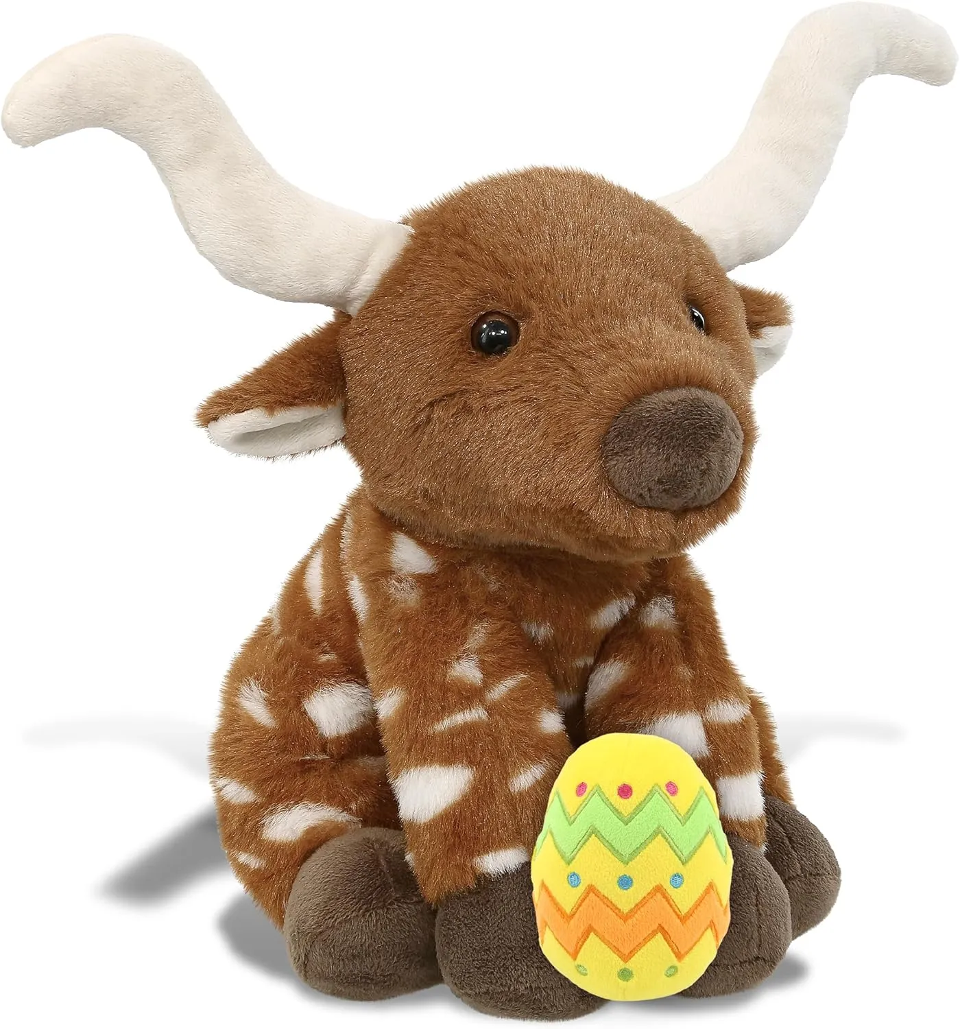 DolliBu Super Soft Floppy Longhorn with Yellow Easter Egg Plush and Name Personalization - Cute Stuffed Animals for Easter Basket, Easter Egg Stuffed Animal Spring Toys for Girls, Boy, Baby - 10 Inch