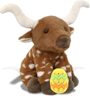 DolliBu Super Soft Floppy Longhorn with Yellow Easter Egg Plush and Name Personalization - Cute Stuffed Animals for Easter Basket, Easter Egg Stuffed Animal Spring Toys for Girls, Boy, Baby - 10 Inch