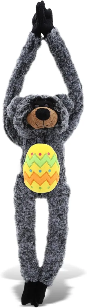 DolliBu Super Soft Long-Arm Black Bear with Yellow Easter Egg Plush - Perfect Wildlife Stuffed Animals for Easter Basket, Cute Easter Egg Stuffed Animal Spring Toys for Girls, Boy, Baby - 21 Inches
