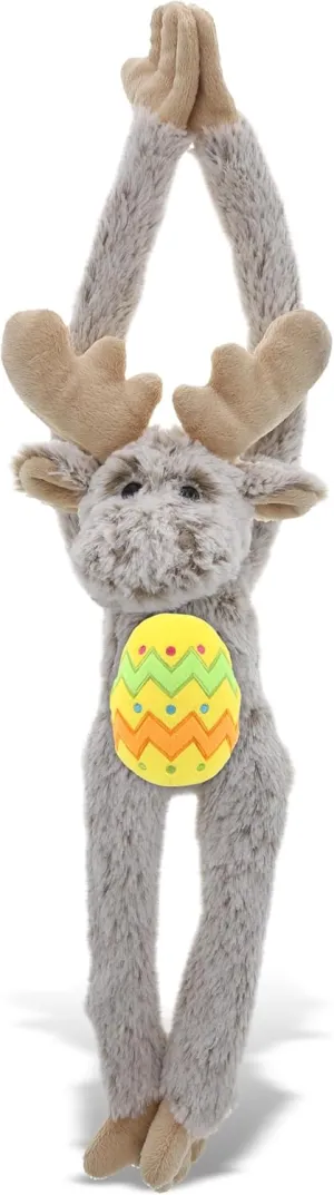 DolliBu Super Soft Long-Arm Hanging Moose with Yellow Easter Egg Plush - Perfect Stuffed Wildlife Animals for Easter Basket, Cute Easter Egg Stuffed Animal Spring Toys for Girls, Boy, Baby - 21 Inches