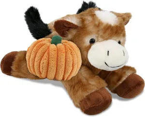 DolliBu Super Soft Lying Brown Donkey Stuffed Animal with Pumpkin Decor - Pumpkin Plush Animal for Fall, Halloween and Thanksgiving, Pumpkin Toy for Kids, Adults - 9 Inches