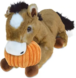 DolliBu Super Soft Lying Brown Horse Stuffed Animal with Pumpkin Decor - Pumpkin Plush Animal for Fall, Halloween and Thanksgiving, Pumpkin Toy for Baby, Kids, Adults - 10.5 Inches