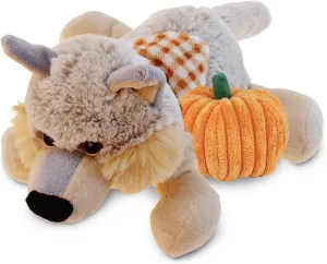 DolliBu Super Soft Lying Wolf Stuffed Animal with Pumpkin Decor and Name Personalization - Plush Animal for Fall, Halloween and Thanksgiving for Baby, Kids, Adults - 9 Inches