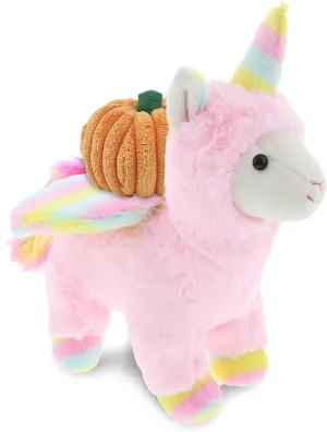 DolliBu Super Soft Pink Flying Llamacorn Stuffed Animal with Pumpkin Decor and Name Personalization - Pumpkin Plush Animal for Fall, Halloween and Thanksgiving, Pumpkin Toy for Kids, Adults - 11 Inch