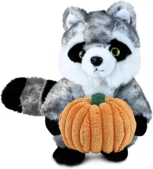 DolliBu Super Soft Plush Raccoon Stuffed Animal with Pumpkin Decor - Pumpkin Plush Animal for Fall, Halloween and Thanksgiving, Pumpkin Toy for Baby, Kids, Adults - 9 Inches