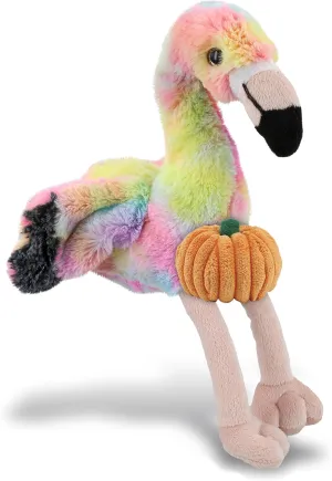 DolliBu Super Soft Plush Rainbow Flamingo Stuffed Animal with Pumpkin Decor - Pumpkin Plush Animal for Fall, Halloween and Thanksgiving, Pumpkin Toy for Baby, Kids, Adults - 8 Inches