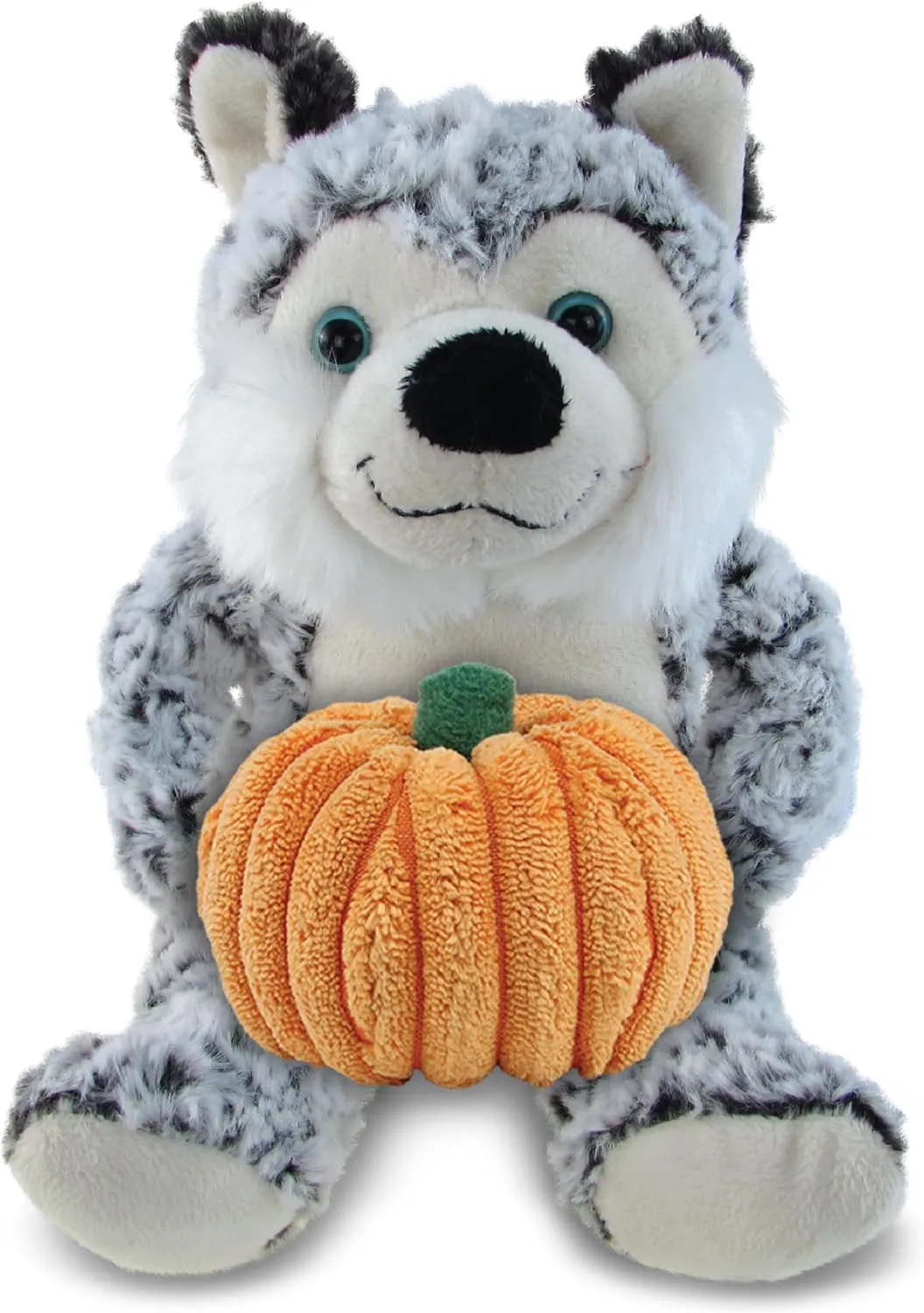 DolliBu Super Soft Sitting Husky Dog Stuffed Animal with Pumpkin Plush Decor - Dog Pumpkin Plush Animal for Fall, Halloween and Thanksgiving, Pumpkin Plush Toy for Baby, Kids, Adults - 9 Inches