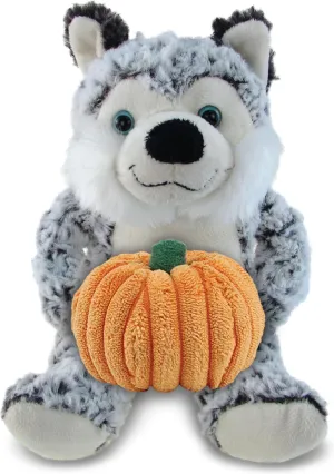 DolliBu Super Soft Sitting Husky Dog Stuffed Animal with Pumpkin Plush Decor - Dog Pumpkin Plush Animal for Fall, Halloween and Thanksgiving, Pumpkin Plush Toy for Baby, Kids, Adults - 9 Inches