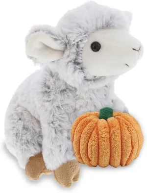 DolliBu Super Soft Squat Sheep Stuffed Animal with Pumpkin Decor - Pumpkin Plush Animal for Fall, Halloween and Thanksgiving, Pumpkin Toy for Baby, Kids, Adults - 9.5 Inches