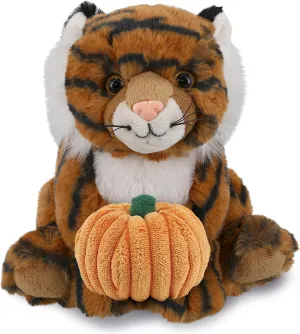 DolliBu Super Soft Squat Tiger Stuffed Animal with Pumpkin Plush Decor - Tiger Pumpkin Plush Animal for Fall, Halloween and Thanksgiving, Pumpkin Plush Toy for Baby, Kids, Adults - 8 Inches