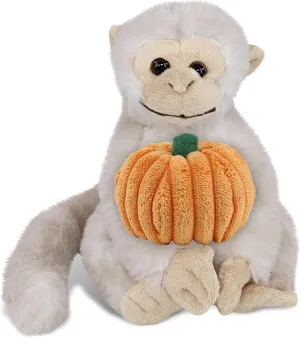 DolliBu Super Soft White Squirrel Monkey Stuffed Animal with Pumpkin Decor - Pumpkin Plush Animal for Fall, Halloween and Thanksgiving, Pumpkin Toy for Baby, Kids, Adults - 12.5 Inches