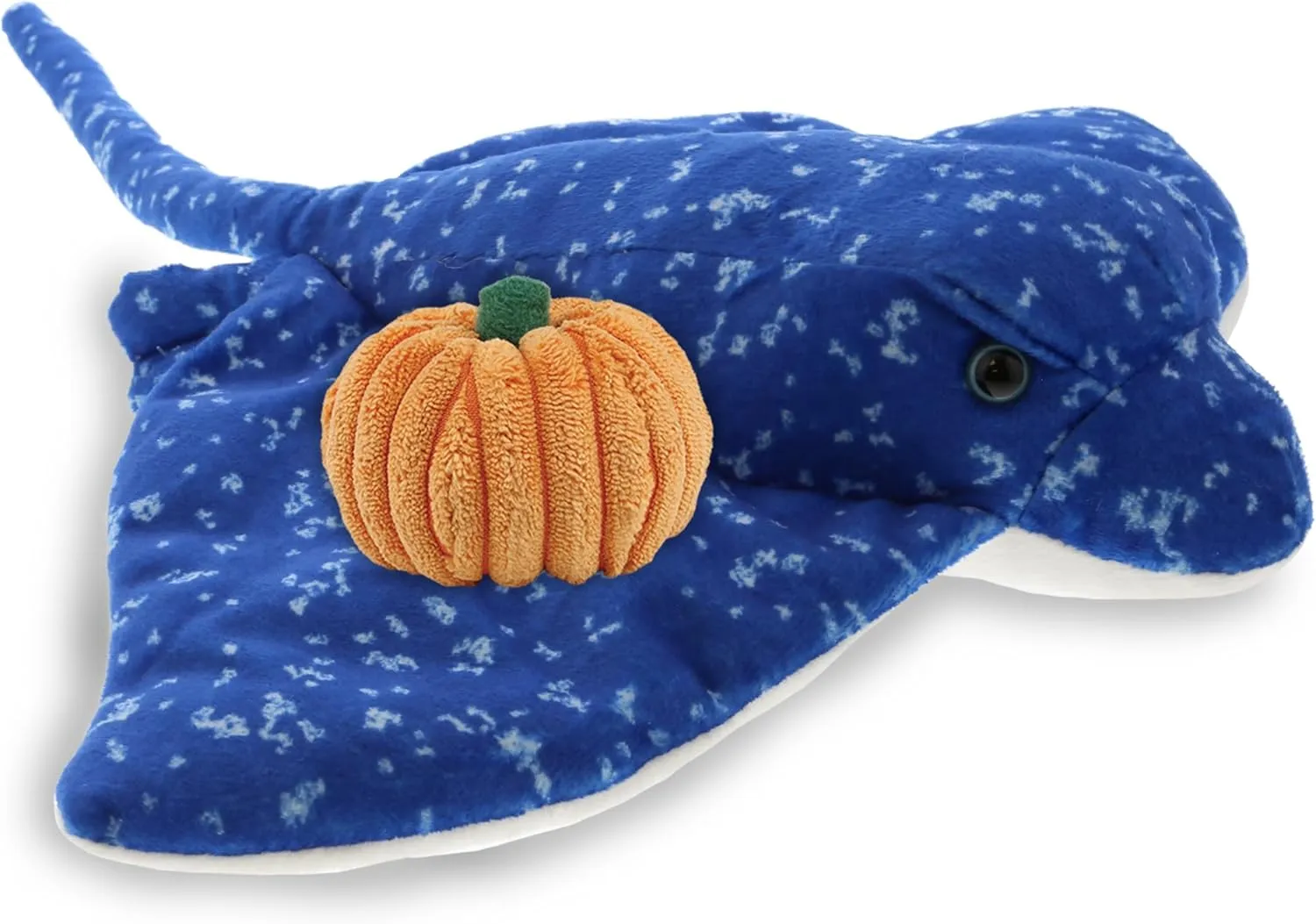 DolliBu Wild Collection Spotted Blue Ray Stuffed Animal with Pumpkin Decor and Name Personalization - Plush for Fall, Halloween and Thanksgiving for Baby, Kids, Adults - 17 Inches