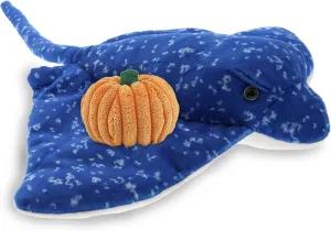DolliBu Wild Collection Spotted Blue Ray Stuffed Animal with Pumpkin Decor and Name Personalization - Plush for Fall, Halloween and Thanksgiving for Baby, Kids, Adults - 17 Inches