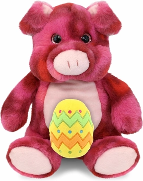DolliBu Pink Tie-Dye Pig with Yellow Easter Egg Plush and Name Personalization - Cute Stuffed Animals for Easter Basket, Easter Egg Stuffed Animal Spring Toys for Girls, Boy, Baby - 9 Inches