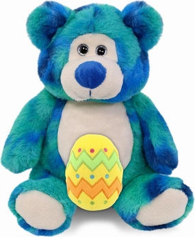 DolliBu Super Soft Blue Tie-Dye Bear with Yellow Easter Egg Plush and Name Personalization - Cute Stuffed Animals for Easter Basket, Easter Egg Stuffed Animal Spring Toys for Girls, Boy, Baby - 9 Inch
