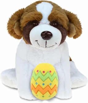 DolliBu Super Soft St. Bernard Dog with Yellow Easter Egg Plush and Name Personalization - Cute Stuffed Animals for Easter Basket, Easter Egg Stuffed Animal Spring Toys for Girls, Boy, Baby - 8 Inches