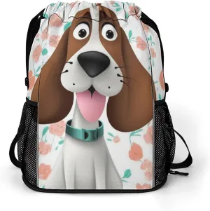 Drawstring Backpack Sports Gym Bag with Zipper Funny Dog Waterproof Sackpack Large String Bag for Yoga Beach, 45.5x41.5x36cm
