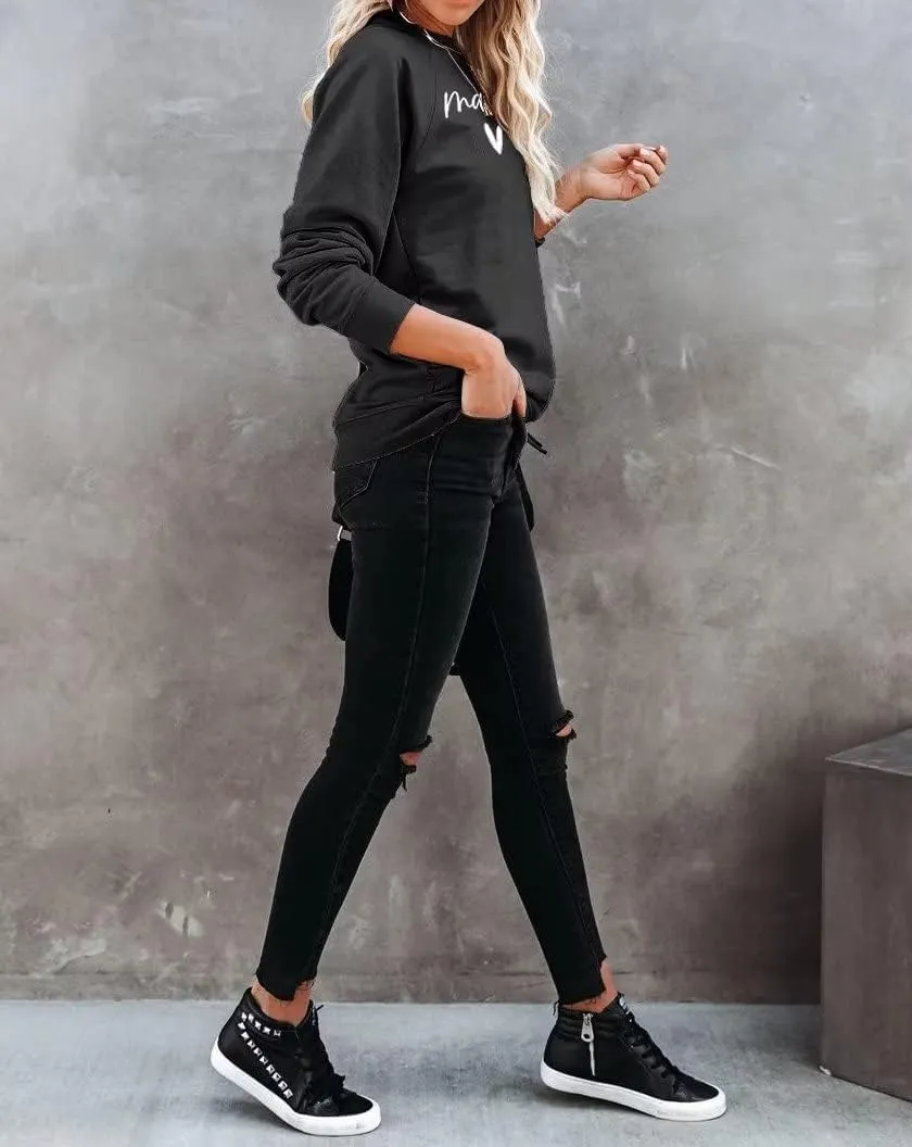 Dressmine Womens Casual Long Sleeve Crewneck Loose Mama Sweatshirt Graphic Shirts Pullover Tops