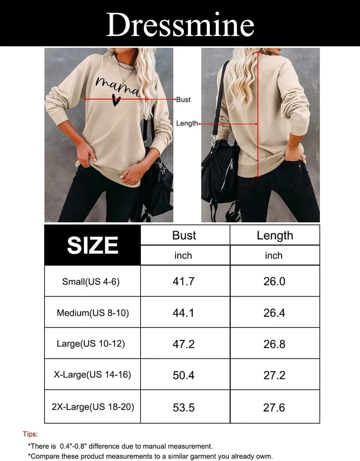 Dressmine Womens Casual Long Sleeve Crewneck Loose Mama Sweatshirt Graphic Shirts Pullover Tops