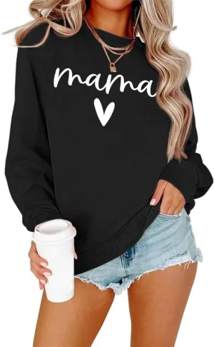 Dressmine Womens Casual Long Sleeve Crewneck Loose Mama Sweatshirt Graphic Shirts Pullover Tops
