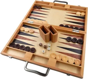 Duboce Inlaid Walnut, Beech, Sapele, and Bass Wood Backgammon Board Game, Large 17 Inch Set
