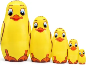 Ducklings Nesting Dolls Set 5 pcs - Wooden Mother Duck and Ducklings – Matryoshka Dolls