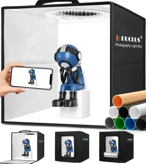 DUCLUS Light Box Photography, 12"x12" Professional Photo Booth Box with 8 Photo Backdrop, 120 LED Lights Dimmable & high CRI>95 Lightbox for Mini Product Photography: Jewelry, Miniature Models etc.