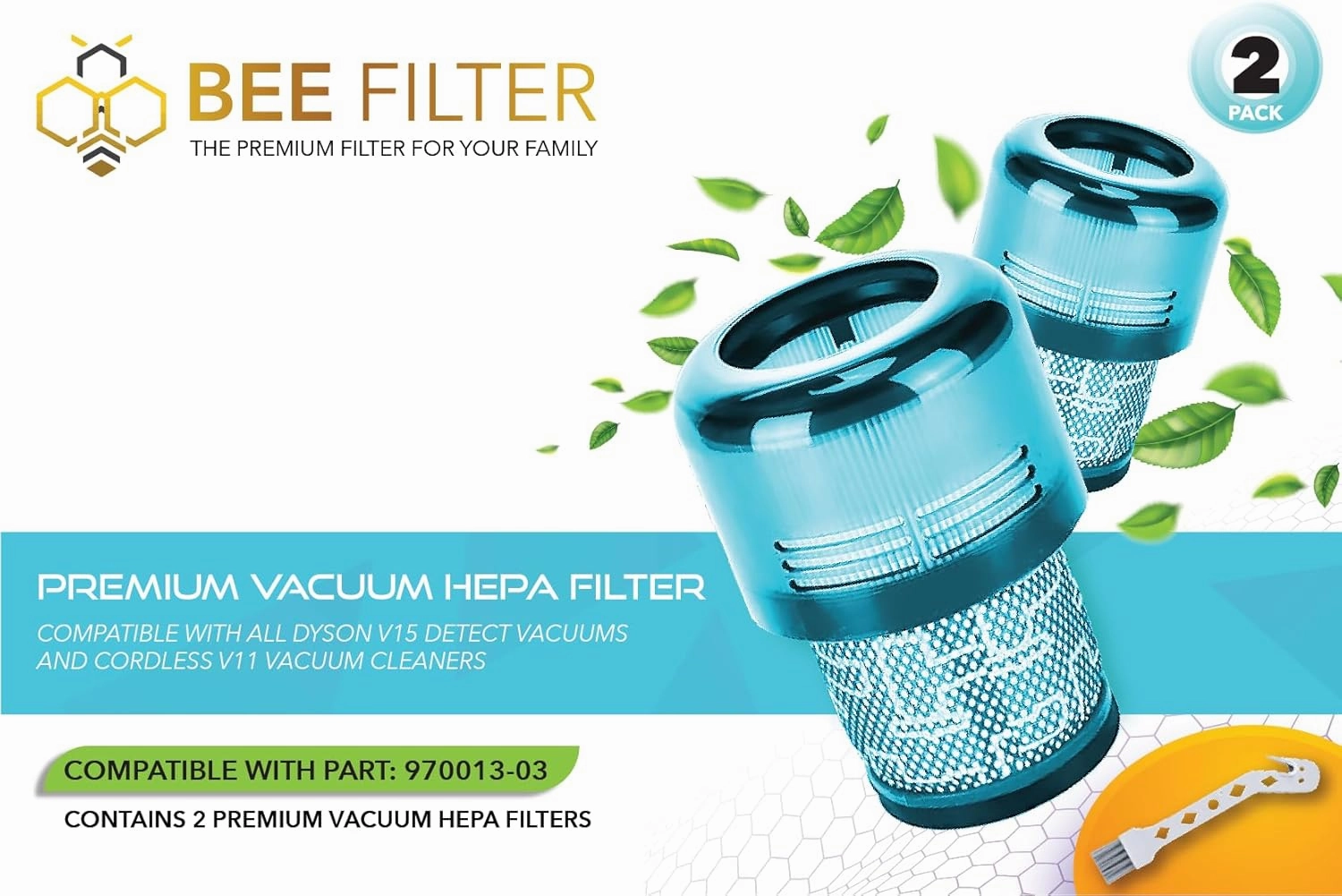 Dyson V15 Filter, 2-Pack Premium True HEPA Replacement Filters Compatible with Dyson V15 Detect, V15 Detect Absolute, V15 Submarine, V15 Detect Filter, V11 Animal Filter, V11 Filter, Part no 970013-02
