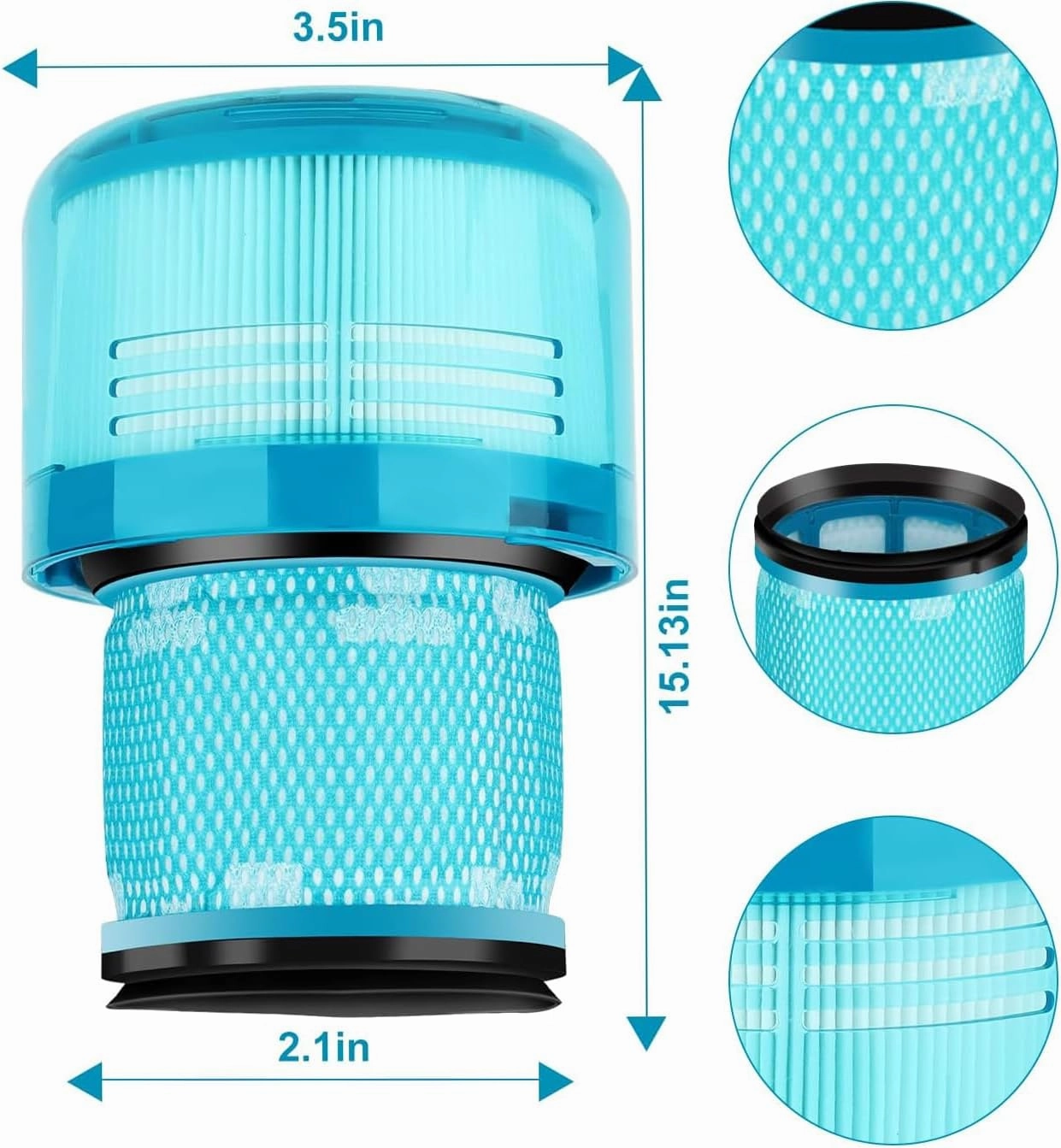 Dyson V15 Filter, 3 True HEPA Premium Filters Replacement for Dyson V15 Detect, V15 Detect Absolute, V15 Submarine, V15 Detect Filter, V11 Animal Filter, V11 Filter, Part no. 970013-02 & 970013-03
