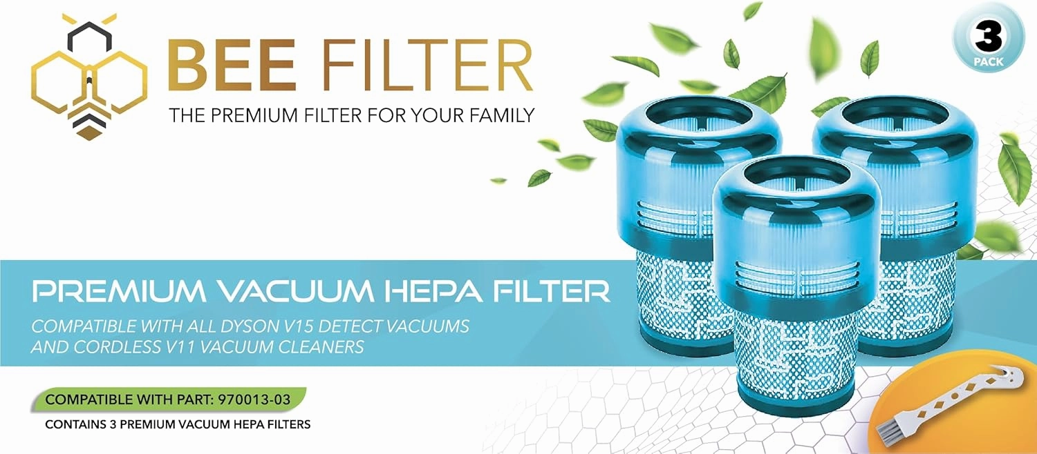 Dyson V15 Filter, 3 True HEPA Premium Filters Replacement for Dyson V15 Detect, V15 Detect Absolute, V15 Submarine, V15 Detect Filter, V11 Animal Filter, V11 Filter, Part no. 970013-02 & 970013-03