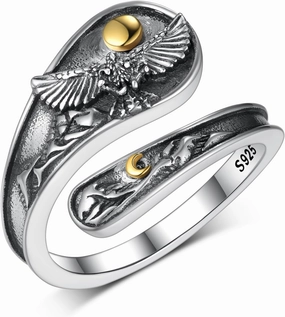 Eagle Spoon Ring 925 Sterling Silver Adjustable Thumb Rings for Women Vintage Eagle Jewelry Gifts for Mom
