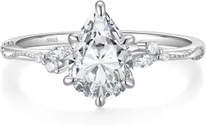 EAMTI 2CT 925 Sterling Silver Engagement Rings Pear Cut Wedding Teardrop Bridal Halo Cubic Zirconia Promise Rings for Women Size 3-11