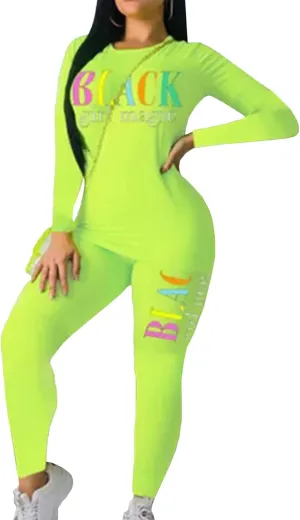 ECDAHICC Women‘s 2 Piece Set Outfits Sweatsuits Long Sleeve Shirt Bodycon Sweatpants Black Girl Magic Letter Printed