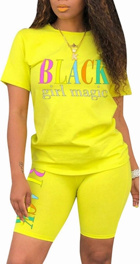 ECDAHICC Women‘s 2 Piece Set Outfits Sweatsuits Long Sleeve Shirt Bodycon Sweatpants Black Girl Magic Letter Printed