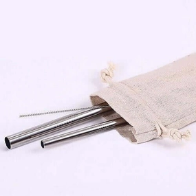 Eco Friendly Stainless Steel Straw Set in Canvas Pouch